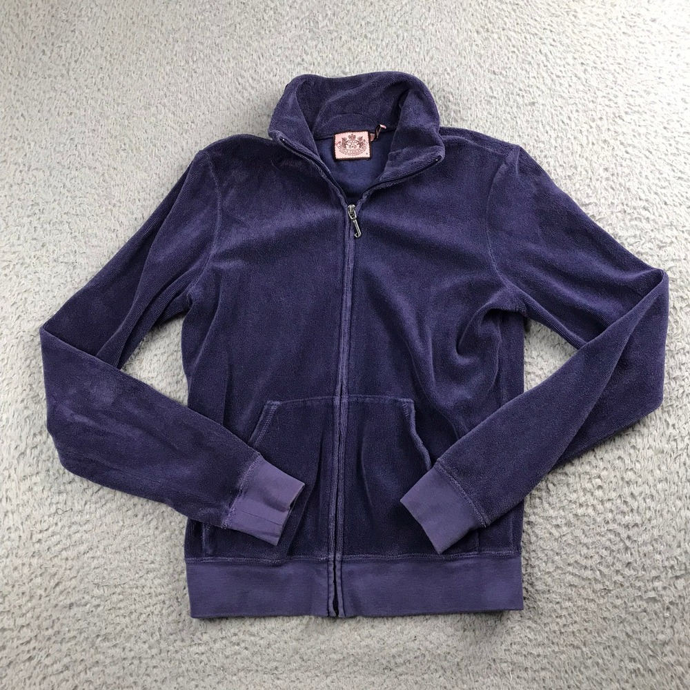 Juicy Couture Track Jacket Women M Purple Terry Cloth Full Zip J-Pull Vtg Y2K